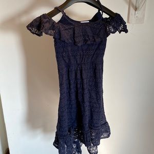 Navy Cold Shoulder Girl’s Lace Dress